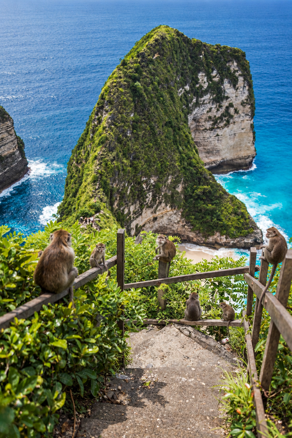 Monkeys at Kelingking Beach in Nusa Penida, Bali